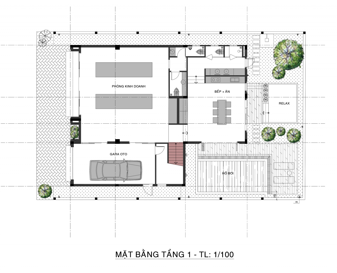 Mặt bằng tàng 1 - Mẫu nhà C